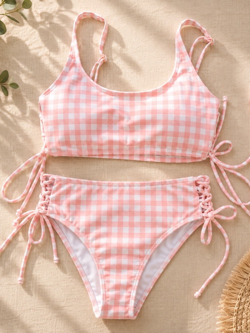 Pink checkered Bikini Set